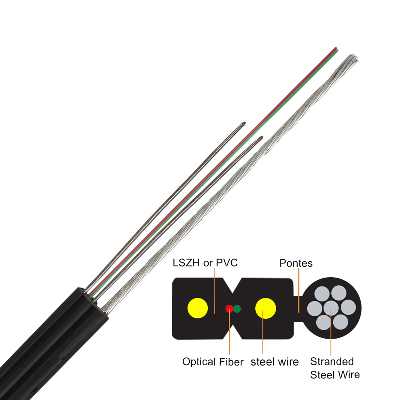 trtfiber Fiber Optic Drop Cable 1000m/Roll Single Mode Dual Cores Outdoor  G.657A1 LSZH Sheath 2 Core FRP Steel Wire Optic FTTH Drop Cable (2km